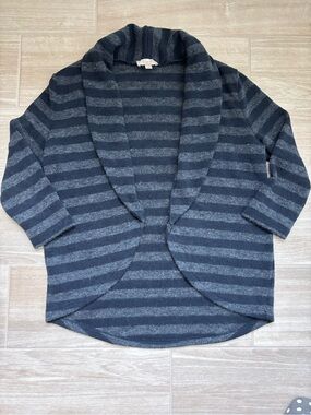 LOFT XS Striped Collar Cardigan - Dark and Light Navy